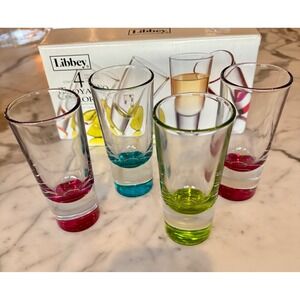 Libbey Troyano Colors Shot Glasses Set of 4 Multi Color Bottom 4oz